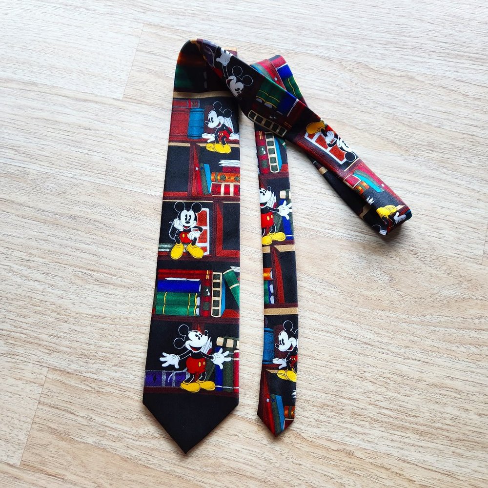 Vintage Mickey Unlimited Mickey Mouse Library Neck Tie Satin Polyester